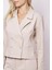 Kadın Yakalı Flato Cepli Uzun Kol Kruvaze Anvelop Hafif Likralı Kumaş Blazer Ceket-Bej 5