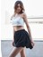 Kadın Bol Kesim Yüksek Bel Beli Lastikli Taytlı Spor Şort Etek-Siyah 1