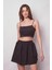 Kadın Bol Kesim Yüksek Bel Beli Lastikli Taytlı Spor Şort Etek-Siyah 4