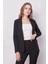 Kadın Yakalı Cep Kapaklı Tek Düğme Hafif Lirkalı Kumaş Blazer Ofis Ceket(Pantolon Kodu Jument 40082)-SIYAH 4