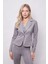 Kadın Kadife Likralı Yumuşak Dokulu Flato Cepli Uzun Kol Düğmeli Blazer Mono Ceket-Gri 2