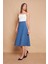 Kadın Yüksek Bel Diz Altı Hafif Likralı Kumaş Çan Etek-Dirty Blue 2