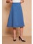 Kadın Yüksek Bel Diz Altı Hafif Likralı Kumaş Çan Etek-Dirty Blue 4