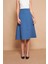 Kadın Yüksek Bel Diz Altı Hafif Likralı Kumaş Çan Etek-Dirty Blue 5