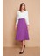 Kadın Yüksek Bel Diz Altı Hafif Likralı Kumaş Çan Etek-Eflatun 2