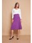 Kadın Yüksek Bel Diz Altı Hafif Likralı Kumaş Çan Etek-Eflatun 4