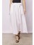 Kadın Belden Bağlamalı Keten Görünümlü Likrasız Kumaş Midi Boy Bilek Üstü Kiloş Etek-Krem 3