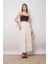 Kadın Iç Göstermez Midi Boy Fırfırlı Beli Lastikli Etek -Krem 1