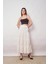 Kadın Iç Göstermez Midi Boy Fırfırlı Beli Lastikli Etek -Krem 2