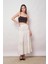 Kadın Iç Göstermez Midi Boy Fırfırlı Beli Lastikli Etek -Krem 3