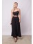 Kadın Ipeksi Dokulu Modal Kumaş Cepli Beli Lastikli Bilek Boy Uzun Etek(Deri Kemer Dahil)-Siyah 1
