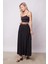 Kadın Ipeksi Dokulu Modal Kumaş Cepli Beli Lastikli Bilek Boy Uzun Etek(Deri Kemer Dahil)-Siyah 2