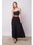 Kadın Ipeksi Dokulu Modal Kumaş Cepli Beli Lastikli Bilek Boy Uzun Etek(Deri Kemer Dahil)-Siyah 3