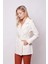 Kadın Kruvaze Anvelop Kemerli Hafif Likralı Kumaş Trençkot Ceket-Krem 4