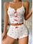 Kadın Beyaz Kalpli Askılı Şortlu Pijama Takım 6655 2