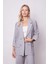 Kadın Ipeksi Dokulu Modal Kumaş Yakalı Cep Kapaklı Oversize Salaş Blazer Ceket-Gri 2