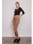 Power Strech Likralı Dar Kesim Yüksek Bel Beli Lastikli Bilek Boy Pantolon-Camel 3
