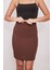 Yüksek Bel Diz Üstü Şık Kumaş Kalem Etek-Kahve 5