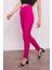 Yüksek Bel Önü Dikişli Kemeri Kruvaze Dar Paça Pamuklu Likralı Pantolon-Magenta 2
