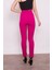 Yüksek Bel Önü Dikişli Kemeri Kruvaze Dar Paça Pamuklu Likralı Pantolon-Magenta 5