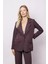 Kadın Yakalı Cep Kapaklı Uzun Kol Hafif Likralı Kumaş Oversize Blazer Ceket(Pantolonu Jument 40075)-KAHVE 1