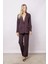 Kadın Yakalı Cep Kapaklı Uzun Kol Hafif Likralı Kumaş Oversize Blazer Ceket(Pantolonu Jument 40075)-KAHVE 2
