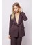 Kadın Yakalı Cep Kapaklı Uzun Kol Hafif Likralı Kumaş Oversize Blazer Ceket(Pantolonu Jument 40075)-KAHVE 5