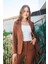 Kadın Yakalı Cep Kapaklı Tek Düğme Hafif Lirkalı Kumaş Blazer Ofis Ceket(Pantolon Kodu Jument 40082)-TABA 2