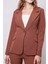 Kadın Yakalı Cep Kapaklı Tek Düğme Hafif Lirkalı Kumaş Blazer Ofis Ceket(Pantolon Kodu Jument 40082)-TABA 4