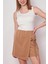 Kadın Esnek Modal Karışımlı Beli Lastikli Şort Etek (BOY:40CM +-2cm)-Camel 4