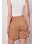 Kadın Esnek Modal Karışımlı Beli Lastikli Şort Etek (BOY:40CM +-2cm)-Camel 5
