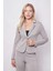 Kadın Desenli Hafif Likralı Yumuşak Dokulu Yakalı Uzun Kol Mono Blazer Ceket-Bej Balıksırtı 5