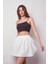 Kadın Bol Kesim Yüksek Bel Beli Lastikli Taytlı Spor Şort Etek-Beyaz 5