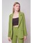 Kadın Yakalı Cep Kapaklı Uzun Kol Hafif Likralı Kumaş Oversize Blazer Ceket(Pantolonu Jument 40075)-FISTIK Yeşili 4