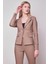 Kadın Yakalı Cep Kapaklı Uzun Kol Hafif Likralı Kumaş Blazer Ceket(Pantolon Jument 40076)-VIZON 3