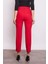 Yüksek Bel Yan Cepli Boru Paça Hafif Likralı Bilek Boy Kumaş Ofis Pantolon-Kırmızı 5