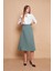 Kadın Yüksek Bel Diz Altı Hafif Likralı Kumaş Çan Etek-Çağla Yeşili 2