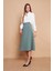 Kadın Yüksek Bel Diz Altı Hafif Likralı Kumaş Çan Etek-Çağla Yeşili 3