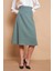 Kadın Yüksek Bel Diz Altı Hafif Likralı Kumaş Çan Etek-Çağla Yeşili 4