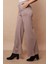Kadın Likralı Yumuşak Dokulu Kadife Kumaş Yüksek Bel Yan Cepli Bol Paça Palazzo Pantolon-Bej 4