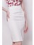 Kadın Yüksek Bel Önden Yırtmaçlı Hafif Likralı Şık Kumaş Diz Altı Ofis Kalem Etek-Krem 5
