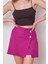 Kadın Yüksek Bel Dokuma Kumaş Midi Boy Şort Etek (BOY:38CM +-2cm)-Magenta 10