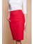 Astarlı Yüksek Bel Diz Altı Hafif Likralı Yırtmaçlı Kumaş Ofis Kalem Etek -Kırmızı 5
