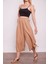 Iç Göstermez Viskon Poplin Yüksek Bel Bol Paça Büzgülü Pantolon -Camel 3