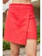 Kadın Pamuklu Hafif Likralı Kalın Kumaş Yüksek Bel Ara Boy Şort Etek-Kırmızı 5