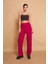 Yüksek Bel Yan Cepli Yürüyüş Triko Pantolon-Bordo 1