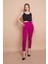Yüksek Bel Önü Arkası Flatolu Dar Paça Likralı Kumaş Ofis Pantolon-Magenta 3