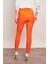 Kalın Kemerli Süs Cepli Bilek Boy Likralı Kumaş Pantolon-Oranj 4