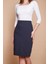 Astarlı Yüksek Bel Diz Altı Hafif Likralı Yırtmaçlı Kumaş Ofis Kalem Etek -Lacivert 5