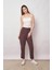 Keten Yüksek Bel Pileli Beli Lastikli Kemerli Boyfriend Pantolon-Kahve 2